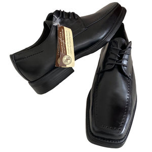 Hunters Bay Derby Shoes Black Leather Oxford Square Toe Lace Up Mens 10